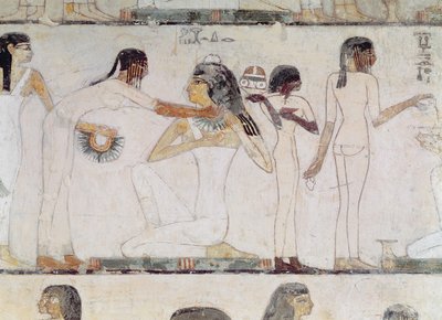 Toaleta Szlachcianek, z Grobowca Rekhmire, wezyra Totmesa III i Amenhotepa II, Nowe Państwo (malowidło ścienne) autorstwa Egyptian 18th Dynasty