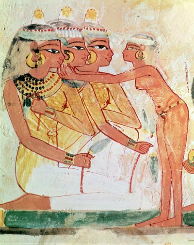 Toaleta dla kobiet, z grobowca Nachta, Nowe Królestwo, ok. 1400 pne (malowidło ścienne) autorstwa Egyptian 18th Dynasty