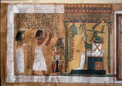 Zmarły Kha i jego żona Merit czczą Ozyrysa, pana zaświatów - Papirus z Księgi Umarłych, z komnaty grobowej architekta Kha autorstwa Egyptian 18th Dynasty