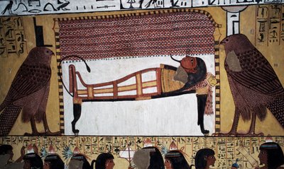Złożenie zmarłych, malowidło ścienne, Grobowiec Sennedżema, Dolina Królów, Luksor, Teby (wpisane na Listę Światowego Dziedzictwa UNESCO) autorstwa Egyptian 18th Dynasty