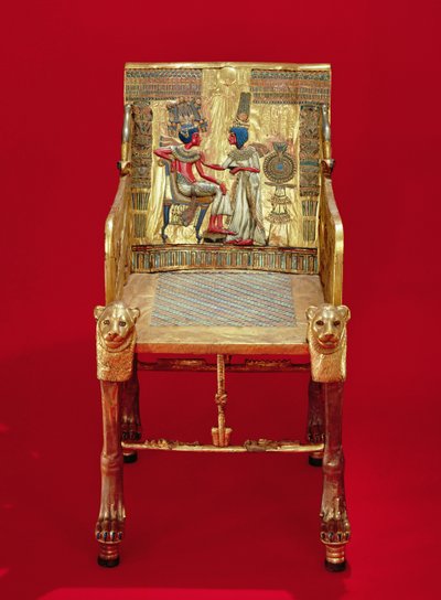 Tron z grobowca Tutanchamona (ok. 1370-1352 pne) Nowe Państwo (pozłacane drewno inkrustowane kamieniami półszlachetnymi) autorstwa Egyptian 18th Dynasty