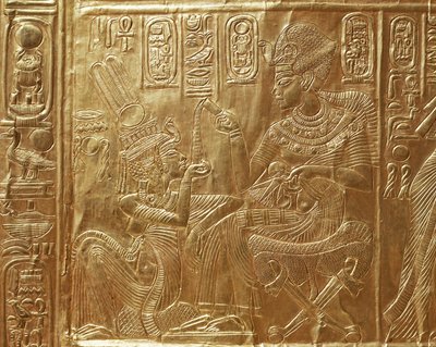 Tutanchamon i jego żona, szczegół rytualnej trumny autorstwa Egyptian 18th Dynasty