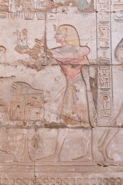 Płaskorzeźby ścienne, wielka sala hypostylowa, kompleks świątynny Karnak, Luksor, Egipt autorstwa Egyptian 18th Dynasty