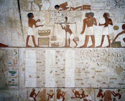 Ważenie złota i srebra, detal z fresków w grobowcu Rekhmire, Nekropolia Szejka Abd el Qurnah, Luksor, Teby (lista światowego dziedzictwa UNESCO autorstwa Egyptian 18th Dynasty