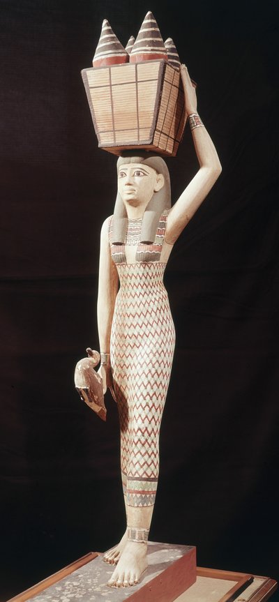 Kobieta niosąca ofiary, Nowe Królestwo (malowane drewno) autorstwa Egyptian 18th Dynasty