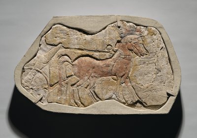 Przęsło dwóch koni ciągnących rydwan, z Tell el-Amarna, Nowe Królestwo, ok. 1353-1336 pne (malowany tynk gipsowy) autorstwa Egyptian 19th Dynasty