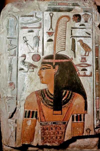 Sztuka Egiptu: Grób Sethi I (KV 17). Maat, bogini prawdy i sprawiedliwości i hieroglifów autorstwa Egyptian 19th Dynasty