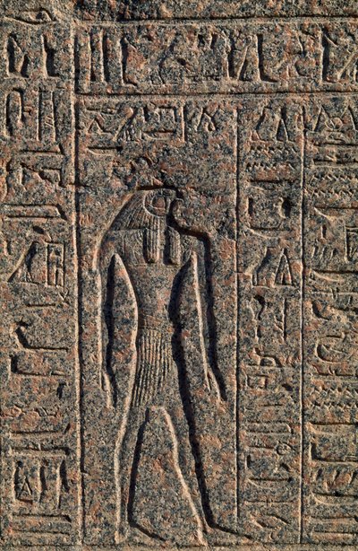 Przedstawienie Horusa, szczegół inskrypcji i relief Thotha i Horusa, sarkofag Amenhotepa, Memfis (Lista światowego dziedzictwa Unesco) autorstwa Egyptian 19th Dynasty