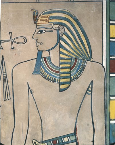 Egipt, starożytne Teby, Dolina Królów, fresk przedstawiający faraona Amenhotepa III autorstwa Egyptian 19th Dynasty