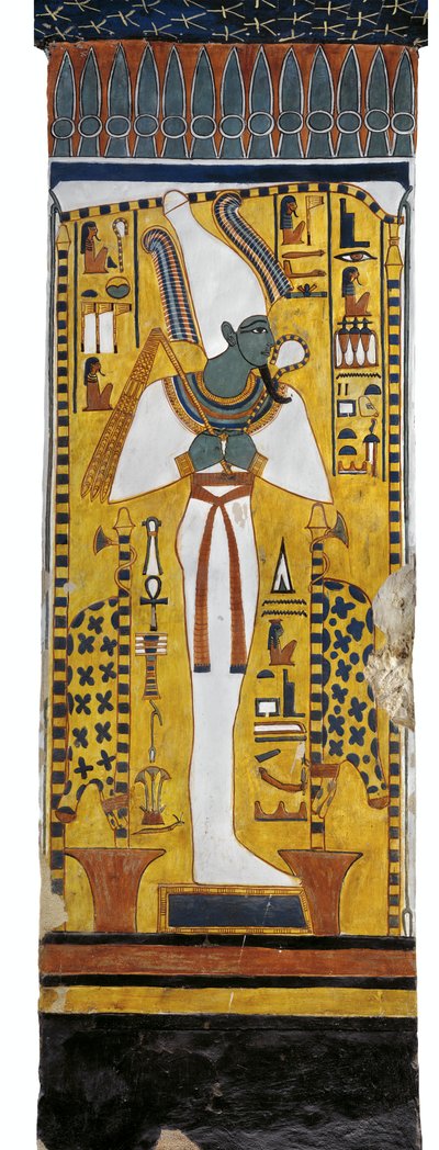 Egipt, Teby, Luksor, Dolina Królowych, Grób Nefertari, malowidło ścienne Ozyrysa w komorze grobowej z XIX dynastii autorstwa Egyptian 19th Dynasty