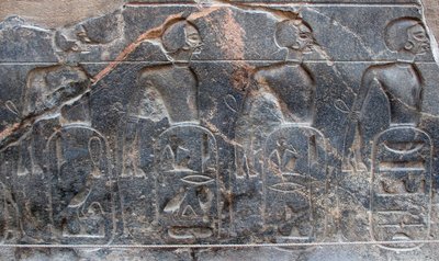 Starożytność egipska: fragment płaskorzeźby zdobiącej herby terytoriów podbitych przez faraona Ramzesa II (1292-1186 pne). Świątynia Luksoru. Wschodni Brzeg (Teby), Egipt autorstwa Egyptian 19th Dynasty