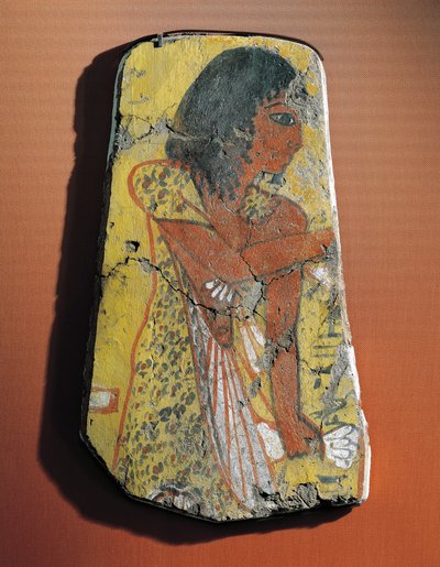 Fragment malowidła na drewnie cytrynowym przedstawiającego księdza podczas ceremonii pogrzebowej z Egiptu, Deir el-Medina autorstwa Egyptian 19th Dynasty
