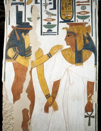 Nefertari, fragment fresków w drugiej komorze grobowca Nefertari, Dolina Królowych, Luksor, Teby (Lista Światowego Dziedzictwa UNESCO autorstwa Egyptian 19th Dynasty