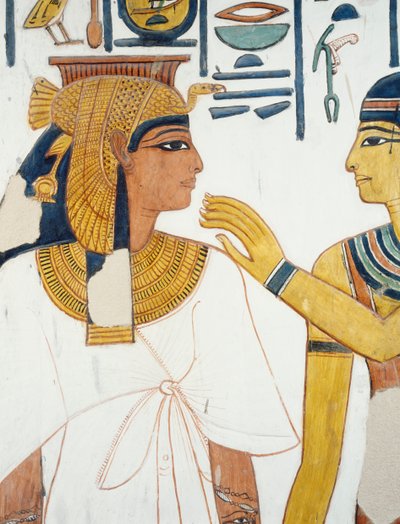 Nefertari spotyka boginię Izydę, fresk, północna fasada czwartego filaru, komora grobowa, Grobowiec Nefertari (QV66), Dolina Królowych, Teby (Lista Światowego Dziedzictwa UNESCO autorstwa Egyptian 19th Dynasty