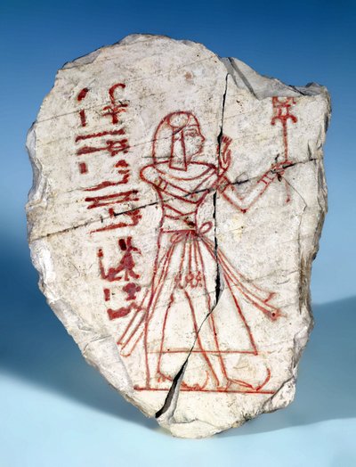Ostrakon z męską postacią, z Deir El-Medina (malowany wapień) autorstwa Egyptian 19th Dynasty