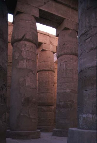 Kolumny papirusowe z kapitelami pąków w Sali Hypostylowej Świątyni Amona, Nowe Państwo (zdjęcie) autorstwa Egyptian 19th Dynasty