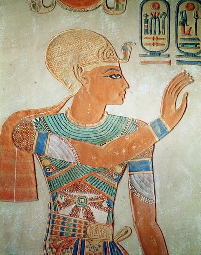 Portret Ramzesa III (ok.1184-1153 pne) z grobowca Amen-Her-Khepshefa, Nowe Państwo (malarstwo ścienne) autorstwa Egyptian 19th Dynasty