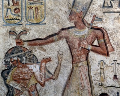 Ramzes II trzymający więźniów za włosy, detal, cywilizacja egipska, Nowe Państwo, dynastia XIX autorstwa Egyptian 19th Dynasty