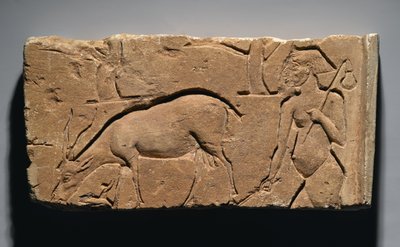 Relief przedstawiający pasterza kóz z kozą i drzewami, prawdopodobnie z Tell el-Amarna, Nowe Królestwo, 1350-1333 pne (wapień) autorstwa Egyptian 19th Dynasty