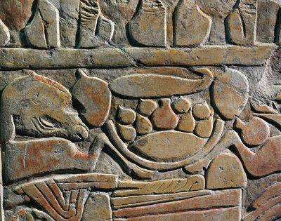 Relief przedstawiający ofiary żywnościowe dla bóstw, z Abydos autorstwa Egyptian 19th Dynasty