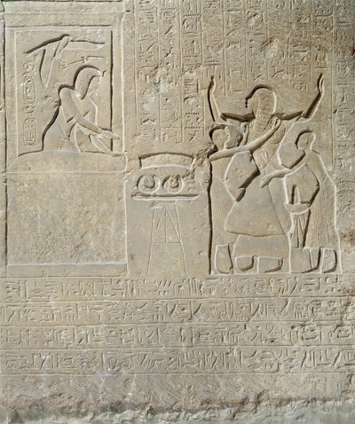 Stela naszyjników, Hormin otrzymujący należne mu złoto z Seti I (ok. 1303-1290 pne) Nowe Królestwo (wapień) autorstwa Egyptian 19th Dynasty