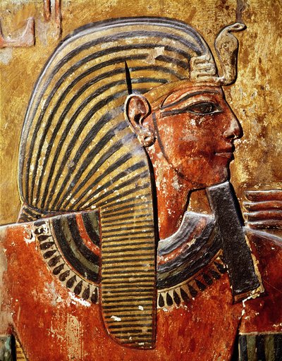 Głowa Setiego I (r.1294-1279 pne) z Grobowca Setiego, Nowe Królestwo (malowidło ścienne) autorstwa Egyptian 19th Dynasty