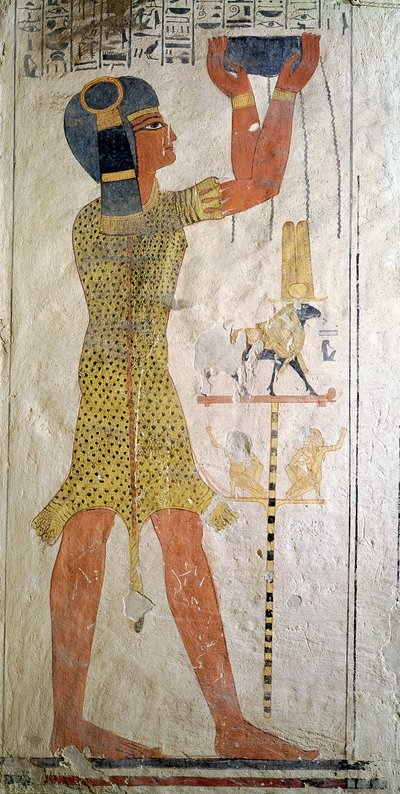 Kapłan Inmutef składający ofiarę z grobu Ramzesa IX (r.1126-1108 pne) Nowe Królestwo (malarstwo ścienne) autorstwa Egyptian 20th Dynasty