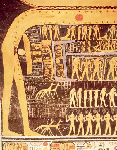 Fragment Księgi Dnia z sufitu komory grobowej Grobu Ramzesa VI (r.1143-1136 pne) Nowe Królestwo (malowidło ścienne) autorstwa Egyptian 20th Dynasty