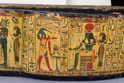 Szczegół zewnętrznej podstawy trumny mumii Nesyamona, prawdopodobnie znaleziony w Deir El-Bahri, Nowe Królestwo, ok. 1100 pne (malowane drewno) autorstwa Egyptian 20th Dynasty