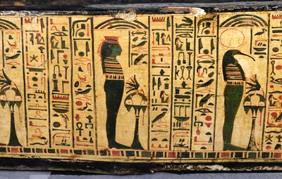 Szczegół zewnętrznej podstawy trumny mumii Nesyamona, prawdopodobnie znaleziony w Deir El-Bahri, Nowe Królestwo, ok. 1100 pne (malowane drewno) autorstwa Egyptian 20th Dynasty