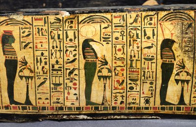 Szczegół zewnętrznej podstawy trumny mumii Nesyamona, prawdopodobnie znaleziony w Deir El-Bahri, Nowe Królestwo, ok. 1100 pne (malowane drewno) autorstwa Egyptian 20th Dynasty