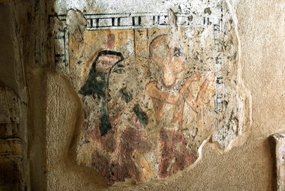 Antyk egipski: przedstawienie Szuroya i jego żony w kulcie. Malowidło z grobowca Szuroy (TT13). XX dynastia. 1190-1077 p.n.e. Nekropola Dra Abu el-Naga, zachodni brzeg Luksoru, Egipt autorstwa Egyptian 20th Dynasty