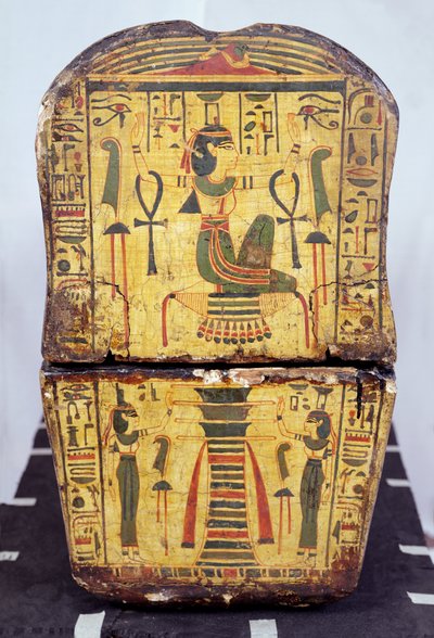 Widok końca trumny mumii Nesyamona, prawdopodobnie znalezionej w Deir El-Bahri, Nowe Królestwo, ok. 1100 pne (malowane drewno) autorstwa Egyptian 20th Dynasty