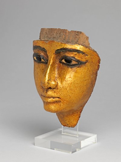 Twarz z trumny, z inkrustowanymi oczami i brwiami, złocona autorstwa Egyptian 20th Dynasty