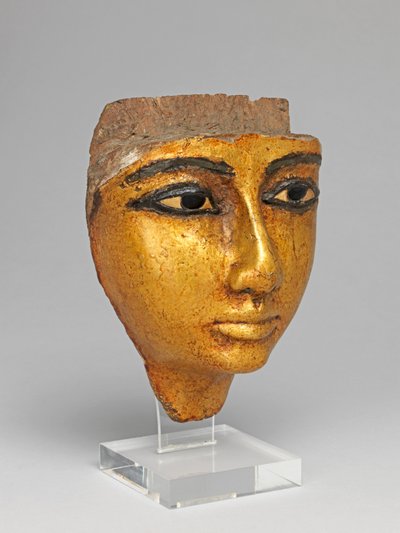 Twarz z trumny, z inkrustowanymi oczami i brwiami, złocona autorstwa Egyptian 20th Dynasty