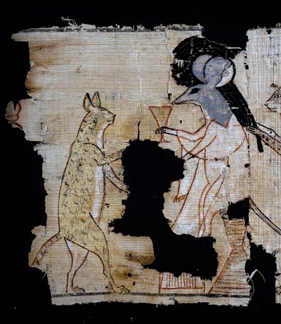 Papirus przedstawiający scenę satyryczną, ok. 1100 pne, datowany na panowanie Ramzesa IX, Detal, Cywilizacja Egipska, Nowe Państwo, XX dynastia autorstwa Egyptian 20th Dynasty