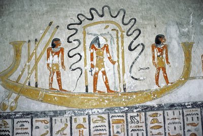 Re in the Night Boat, z grobowca Ramzesa VI, Nowe Królestwo (ok.1145-1137 pne) (malowidło ścienne) autorstwa Egyptian 20th Dynasty