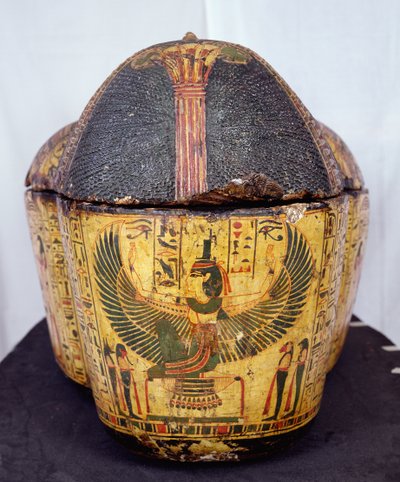 Górny koniec trumny mumii Nesyamona, prawdopodobnie znaleziony w Deir El-Bahri, Nowe Królestwo, ok. 1100 pne (malowane drewno) autorstwa Egyptian 20th Dynasty