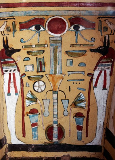 Mumia Anubisa, detal dekoracyjny sarkofagu Ankh-ef-en-Khonsu autorstwa Egyptian 21st Dynasty