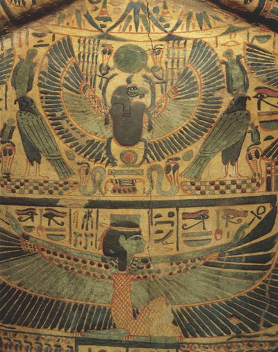 Nakładka na mumię ze skrzydlatym bóstwem chroniącym skarabeusz, symbol wieczności autorstwa Egyptian 22nd Dynasty