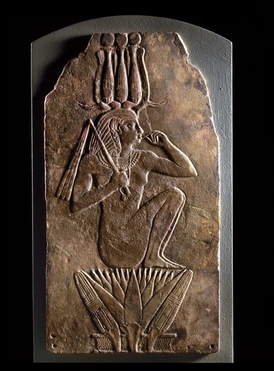 Tablica Iuput II jako bóg dziecka wyłaniający się z kwiatu lotosu (fajans) autorstwa Egyptian 23rd Dynasty