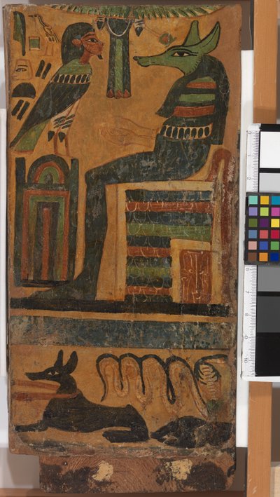Anubis and the Soul of the Deceased, from a sarcophagus (panel) autorstwa Egyptian 26th Dynasty