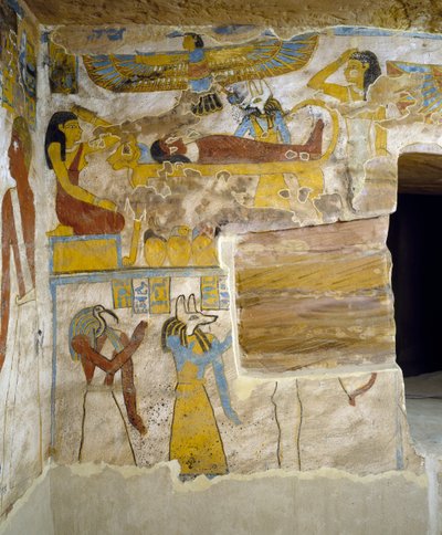 Malowidła w komorze grobowej grobowca Pa Nentwy, Oaza Bahariya, Giza, Egipt Cywilizacja egipska, 26. dynastia, 663-525 p.n.e. autorstwa Egyptian 26th Dynasty