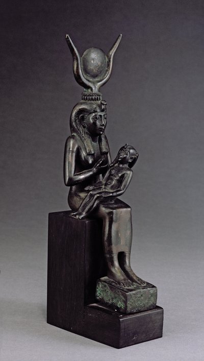 Bogini Izyda karmiąca niemowlę Horus, okres późny (brąz) autorstwa Egyptian 26th Dynasty