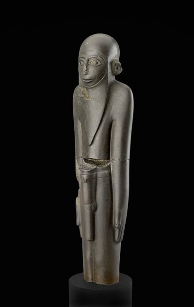 Posąg brodatego mężczyzny w czapce i pasie z osłoną na penisa, przypisywany okresowi protodynastycznemu (ok. 2900-2650 p.n.e.) (bazalt) autorstwa Egyptian 2nd Dynasty