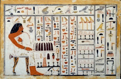 Starożytność egipska: wapienna stela księcia Oupemnefreta. Jest administratorem królewskich skrybów. 4. dynastia Berkeley, Phoebe Hearst Museum autorstwa Egyptian 4th Dynasty