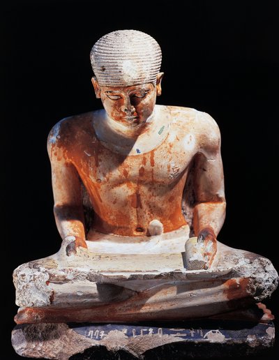 Siedzący skryba z Gizy Egipt 2575 pne, dynastia IV (malowany wapień) autorstwa Egyptian 4th Dynasty