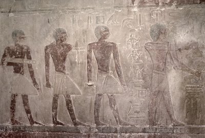 Rzemieślnicy z południowej ściany kaplicy Mastaba w Ti, Stare Państwo (malarstwo ścienne) autorstwa Egyptian 5th Dynasty