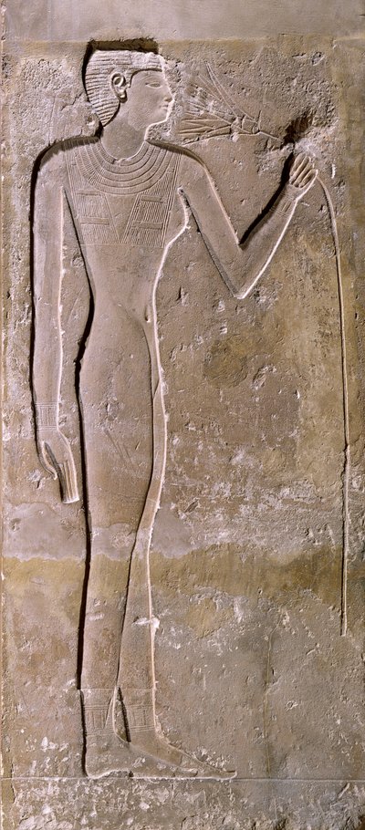 Filar przedstawiający kobietę wąchającą kwiat lotosu, Stare Królestwo, 2423-2263 pne autorstwa Egyptian 5th Dynasty
