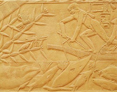 Scena wędkarska, z Mastaby Kagemni, Stare Królestwo (wapień) autorstwa Egyptian 6th Dynasty